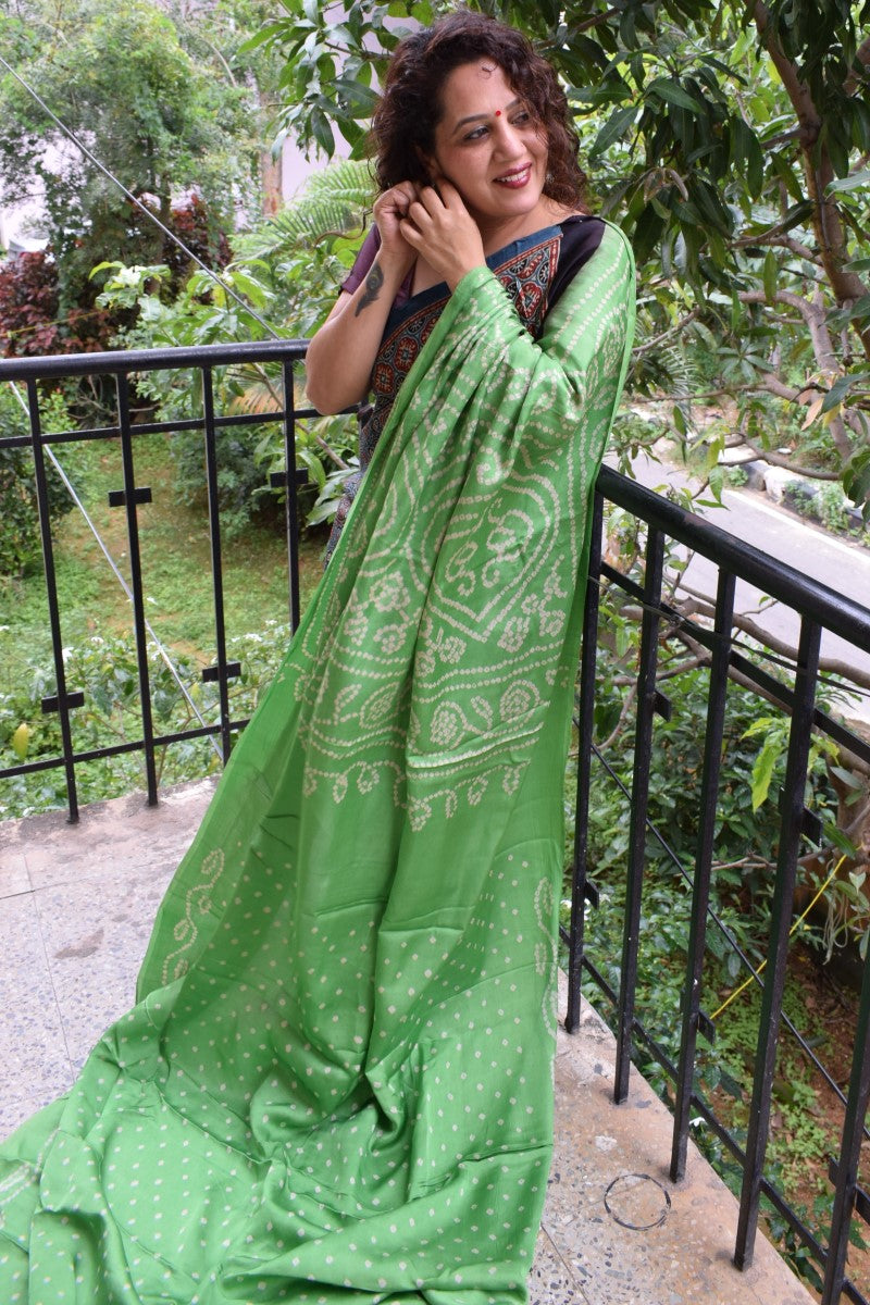 Modal silk indigo ajrakh saree