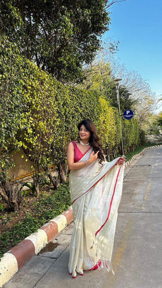 Pearly White Tissue Cotton Saree