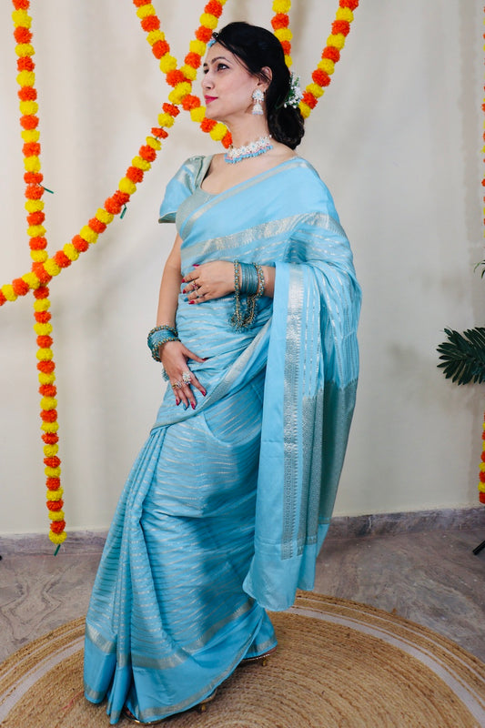 Sky Blue Benarasi Katan Warm Silk Saree