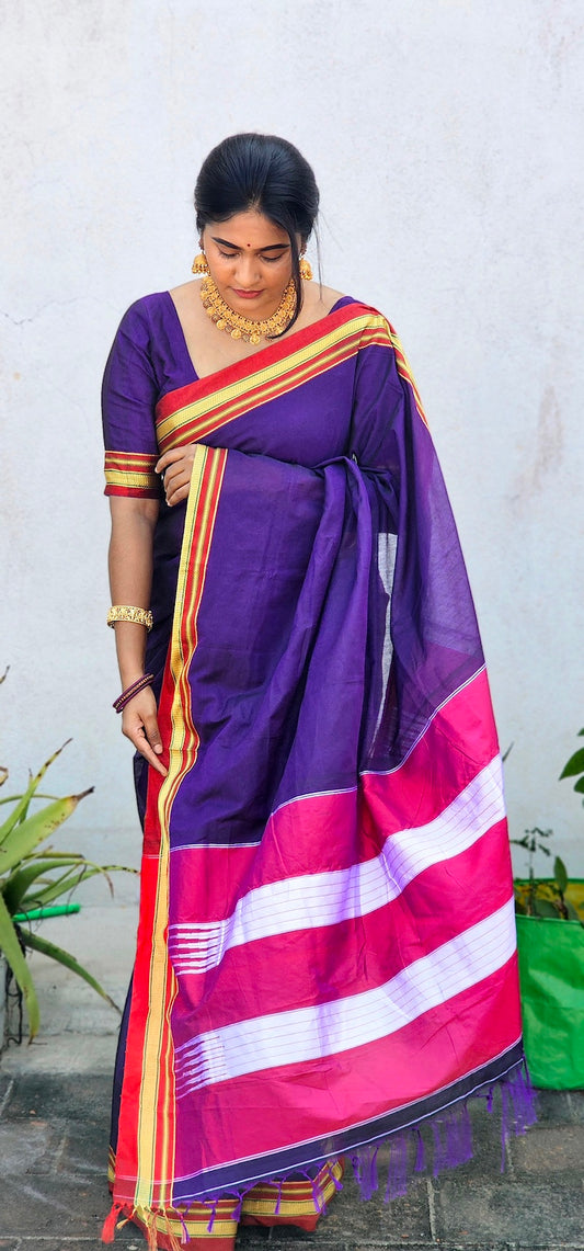 Purple Cotton Silk Ilkal Saree