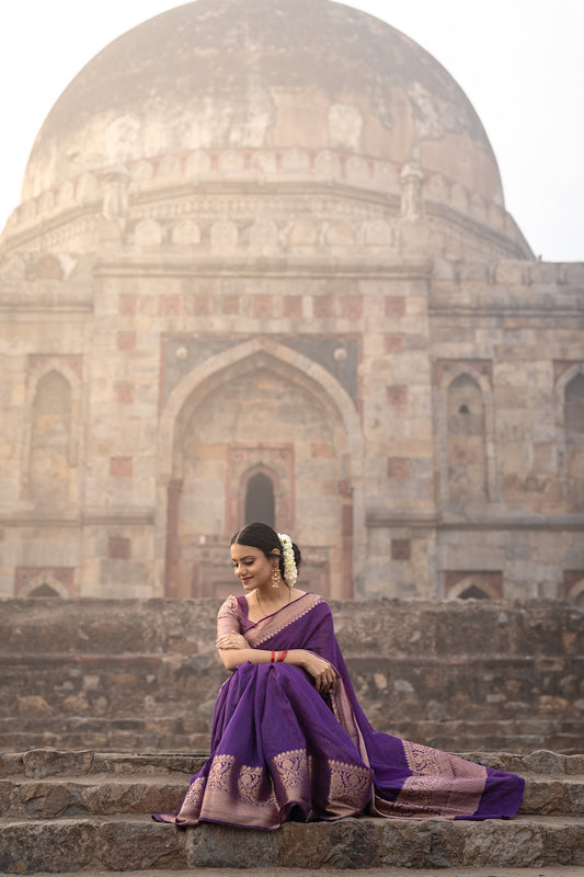 Purple Benarasi Linen Silk Saree