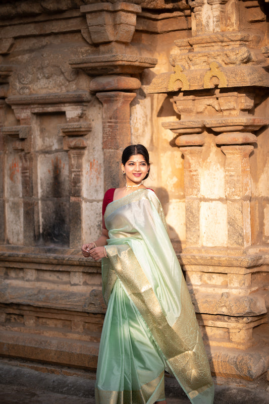 Sea Foam Benarasi Katan Warm Silk Saree