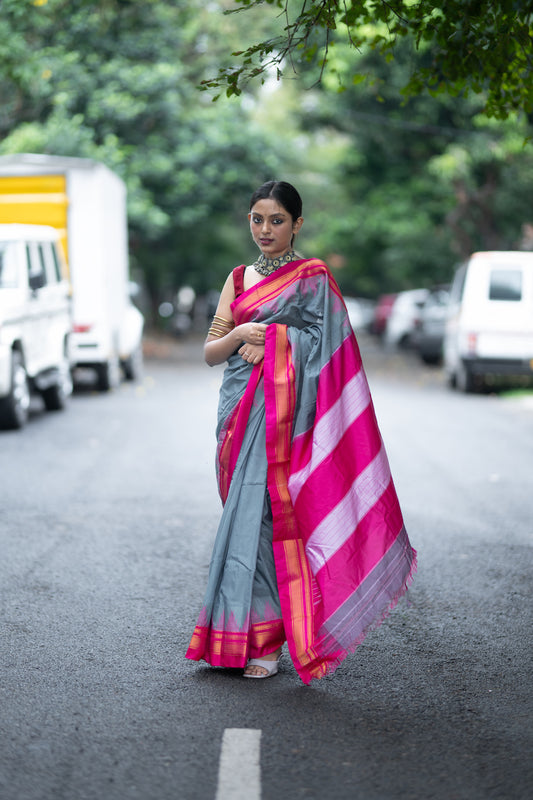 Grey Ilkal Blended Silk Saree