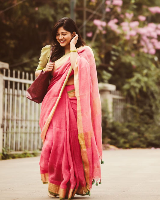 Blush Pink Linen Saree