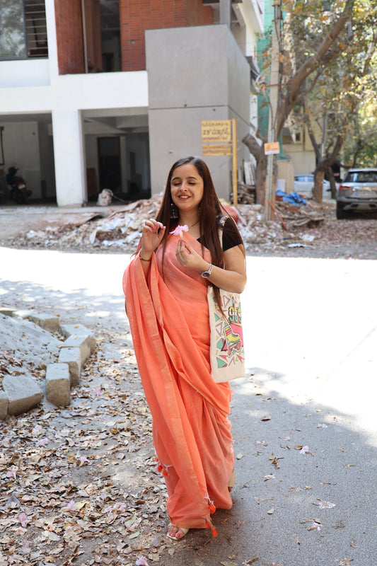 Coral Plain Cotton Saree