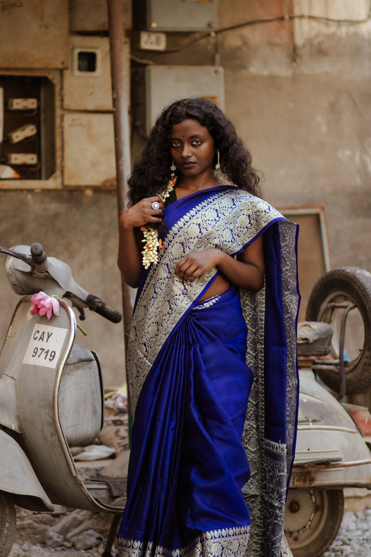 Navy Blue Benarasi Katan Warm Silk Saree