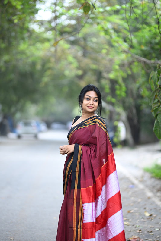 Maroon Ilkal Viscose Saree with Gayathri Border