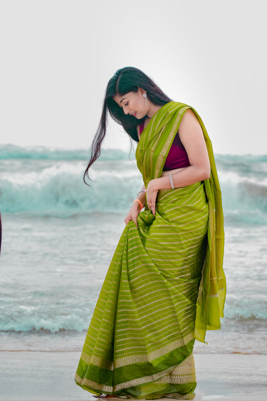 Lime Green Benarasi Katan Warm Silk Saree