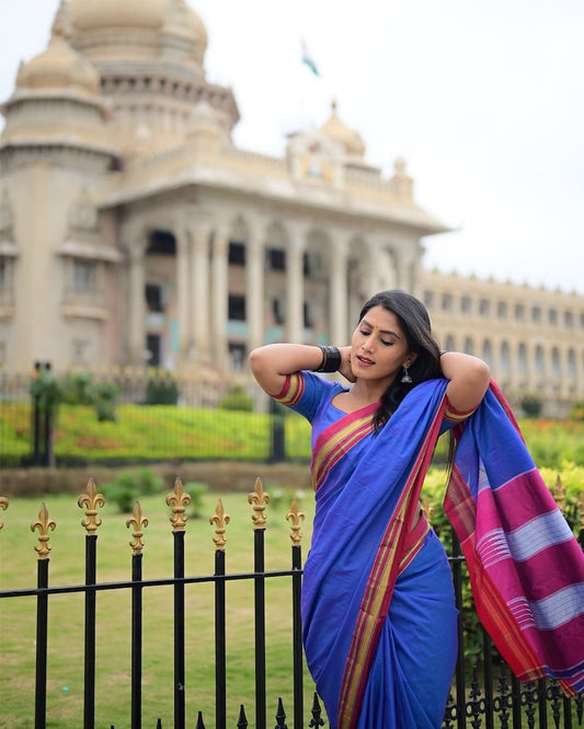 Blue Cotton Silk Ilkal Saree