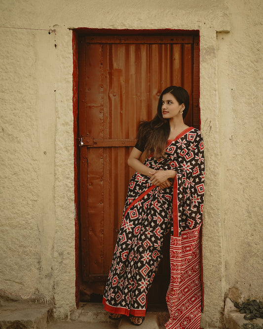 Black Printed Mul Cotton Saree