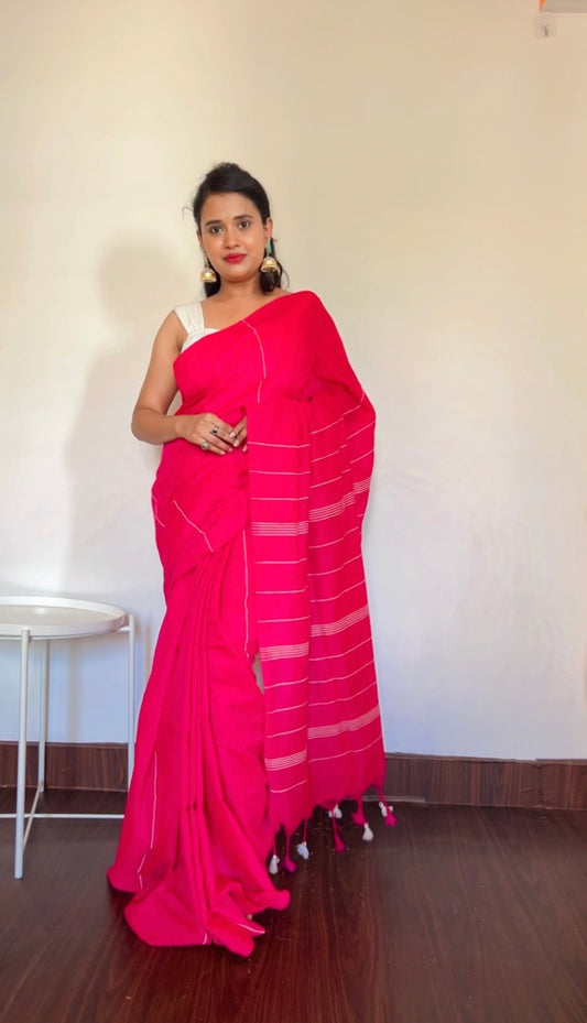 Fuchsia Khesh Cotton Saree