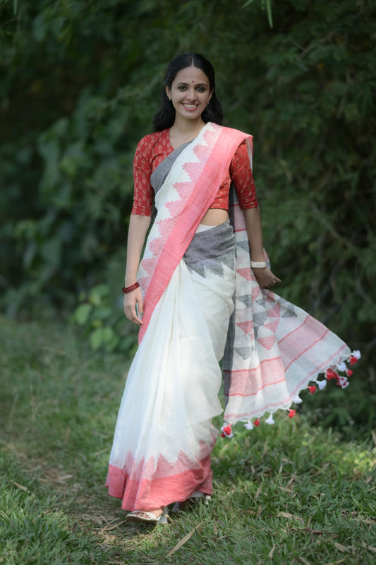 Off White Linen Jamdani Saree