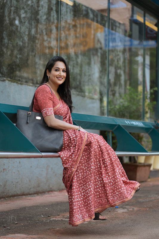 Brick Red Chanderi Cotton Silk Saree