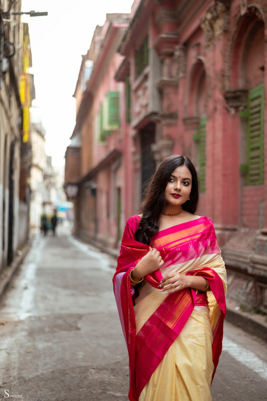 Cream Ilkal Blended Silk Saree