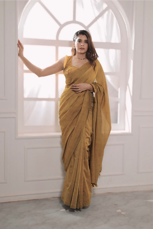 Gold Dust Plain Cotton Saree