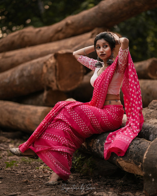 Candy Pink Printed Mul Cotton Saree