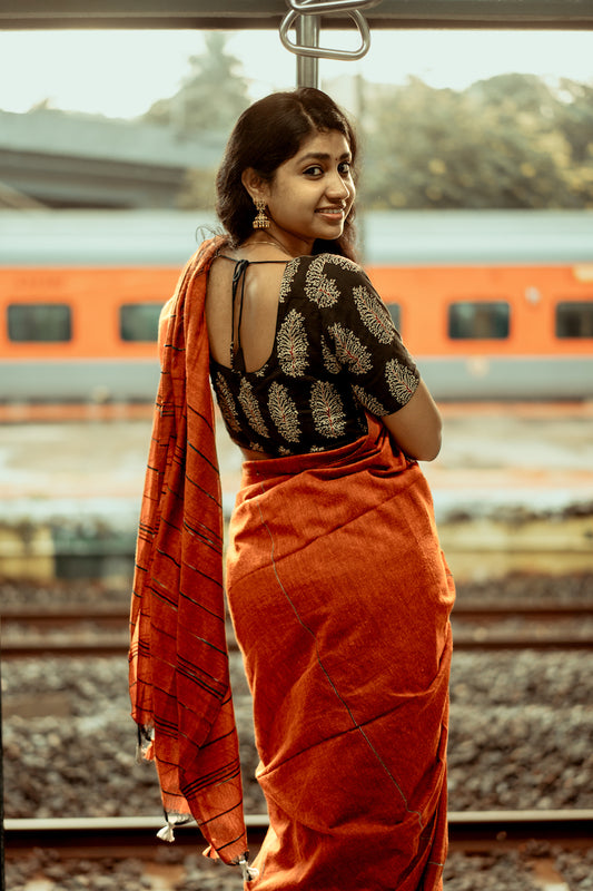 Rust Orange Khesh Cotton Saree