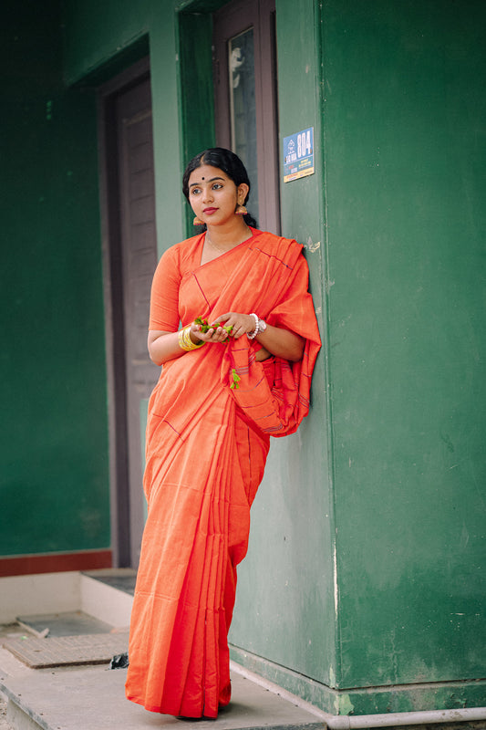 Orange Khesh Cotton Saree