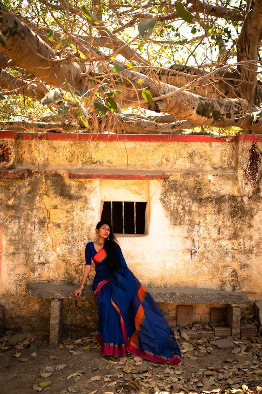 Royal Blue Maheshwari Silk Cotton Saree