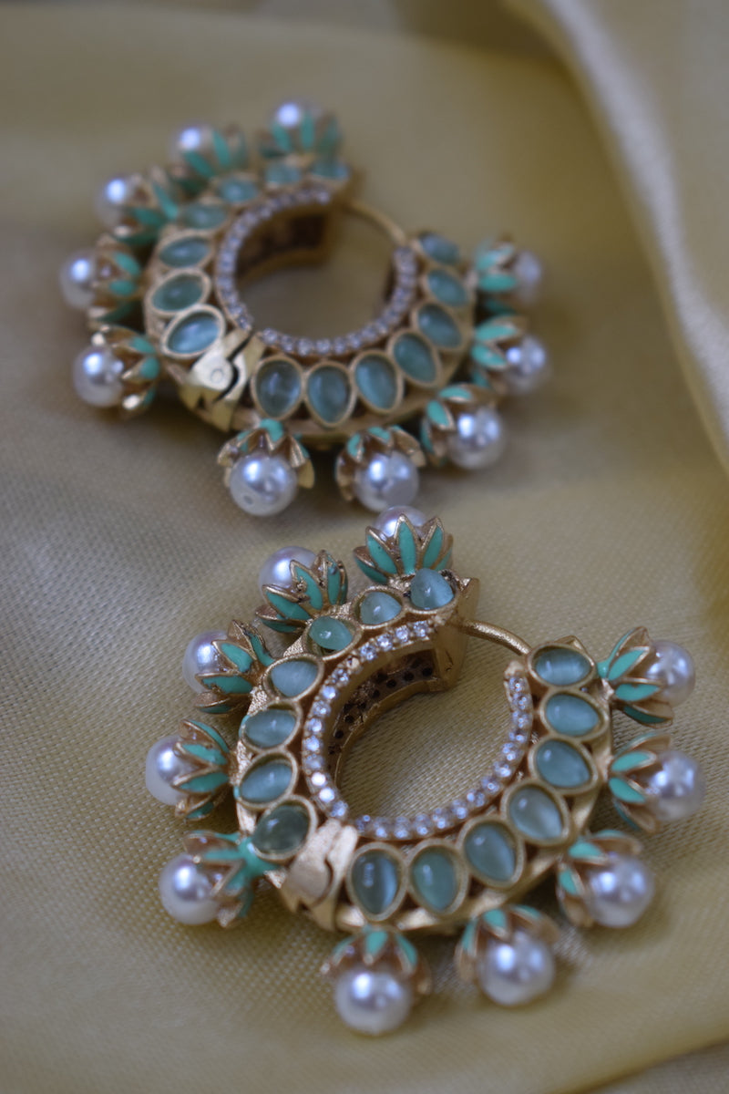 Sea Foam Pearl and Stone Hoops Earrings