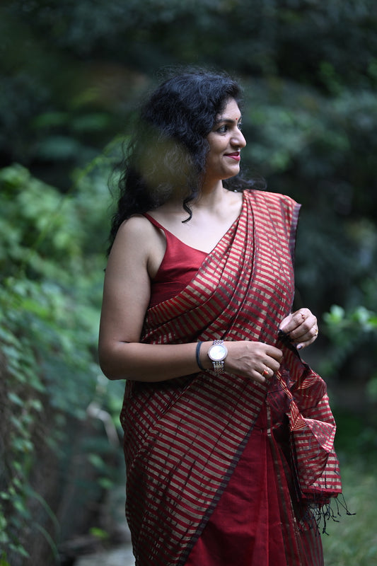 Red Maheshwari Silk Cotton Saree