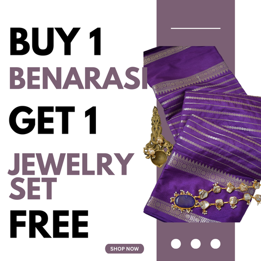 Nerale - Buy Benarasi Katan Warm Silk Saree  & Get Jewellery Free