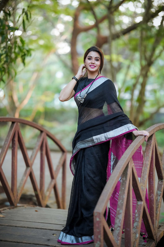 Black Linen Saree