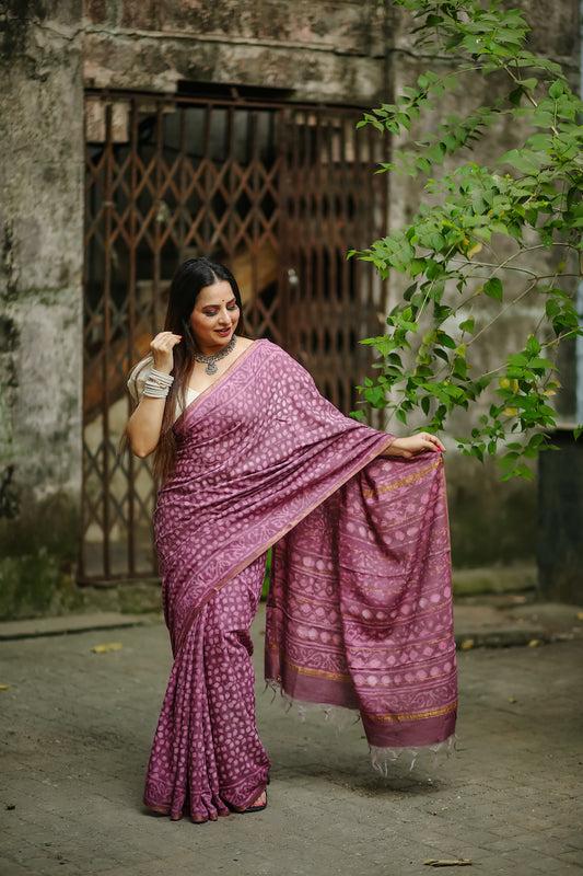 Mauve Chanderi Cotton Silk Saree