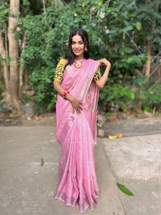 Baby Pink Linen Saree