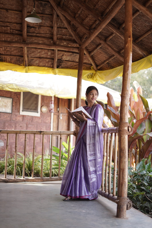 Lavender & Silver Tissue Cotton Saree