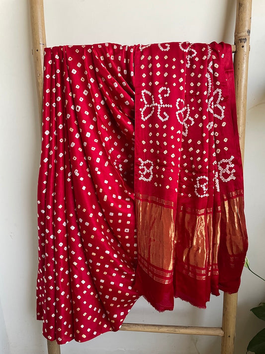 Red Modal Silk Bandhani Saree