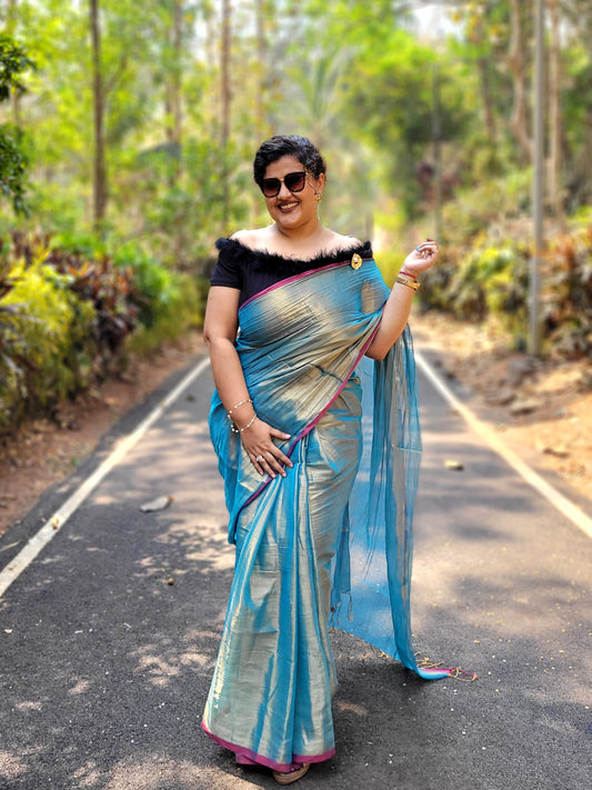 Teal Tissue Cotton Saree