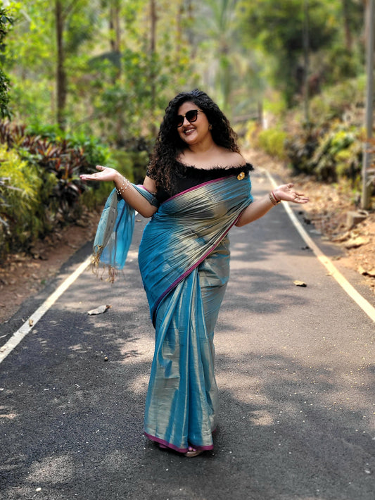 Teal Tissue Cotton Saree