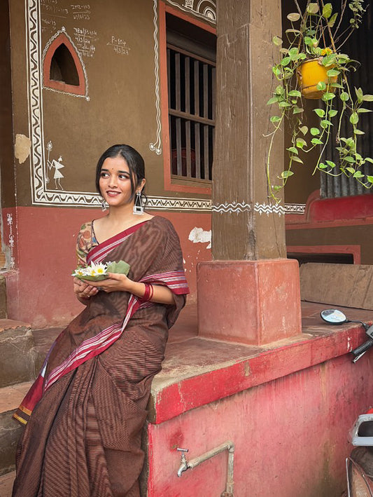 Orange Gomedadi Ilkal Cotton Saree