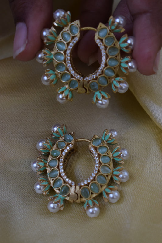 Sea Foam Pearl and Stone Hoops Earrings