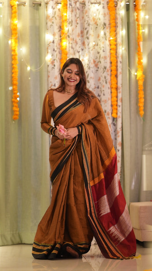 Mustard Ilkal Viscose Saree with Gayathri Border