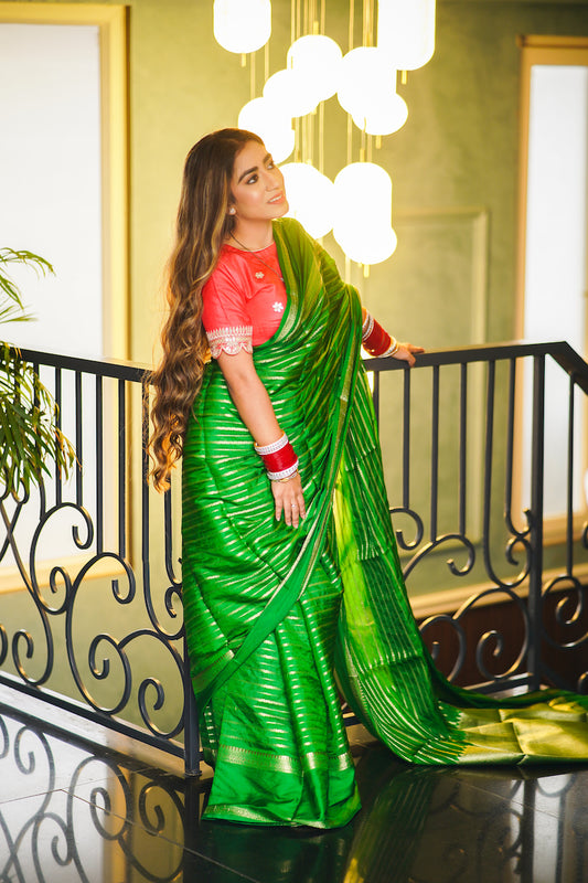 Leaf Green Benarasi Katan Warm Silk Saree