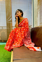 Load image into Gallery viewer, Orange Printed Mul Cotton Saree
