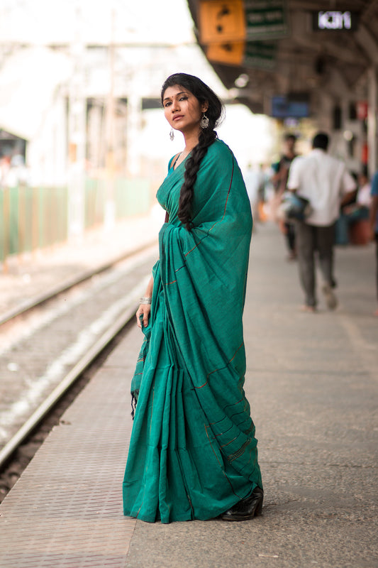 Forest Green Khesh Cotton Saree