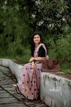 Load image into Gallery viewer, Mocha Polka Dots Mul Cotton Saree with tassels
