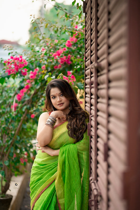 Neon Green Linen Saree