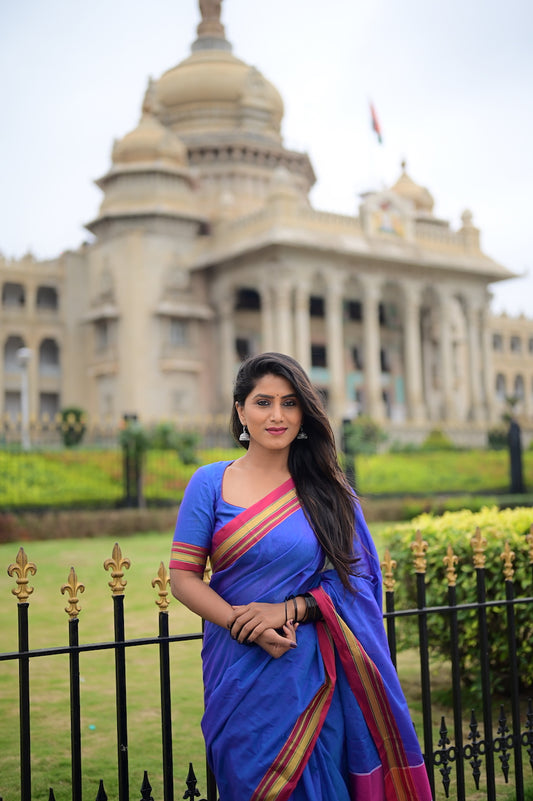 Blue Cotton Silk Ilkal Saree