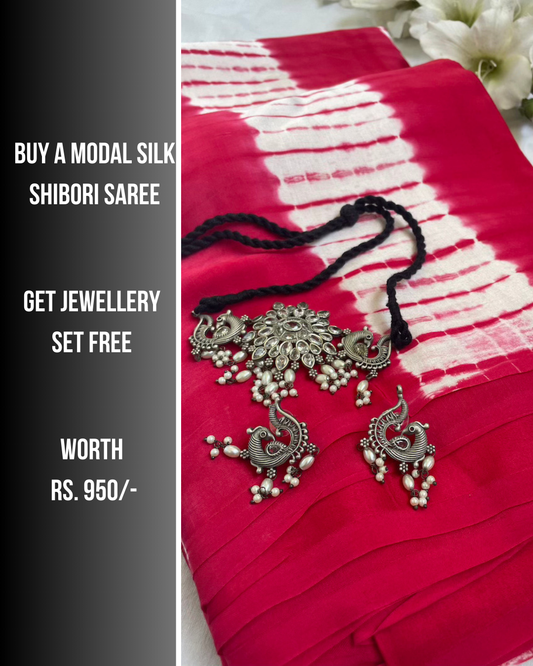 Padma- Buy Modal Silk Shibori Saree & Get Jewellery Set Free