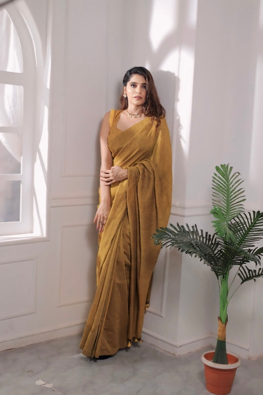 Gold Dust Plain Cotton Saree