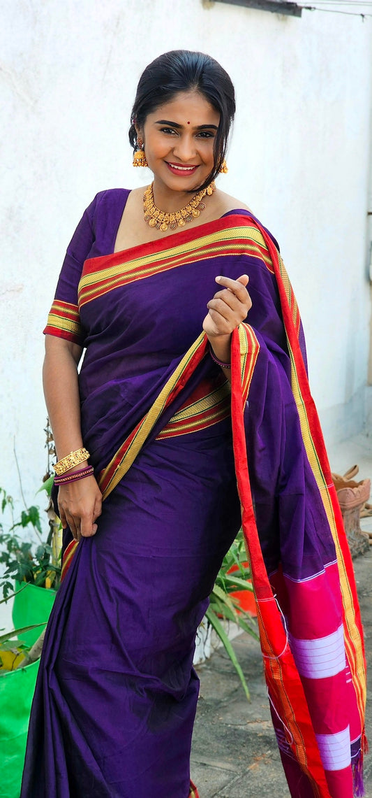 Purple Cotton Silk Ilkal Saree