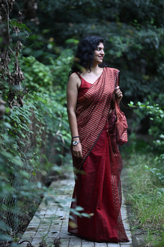 Red Maheshwari Silk Cotton Saree