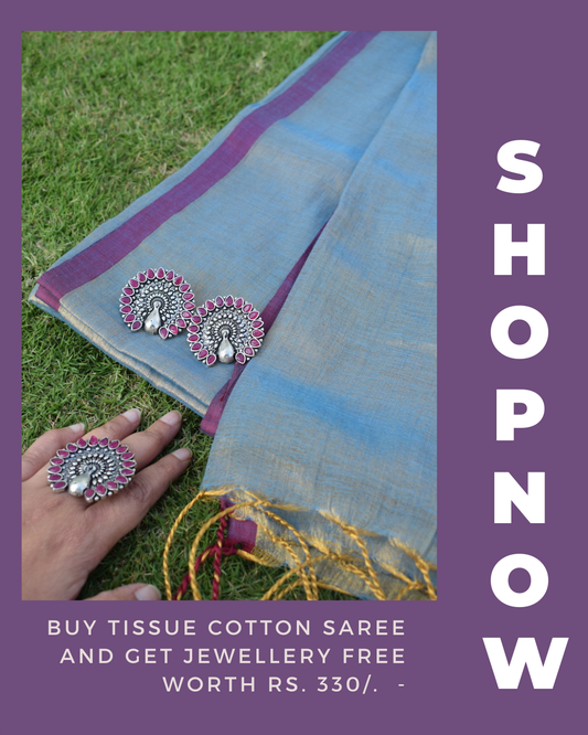 Beadzzled - Buy Tissue Cotton Saree & Get Jewellery Free