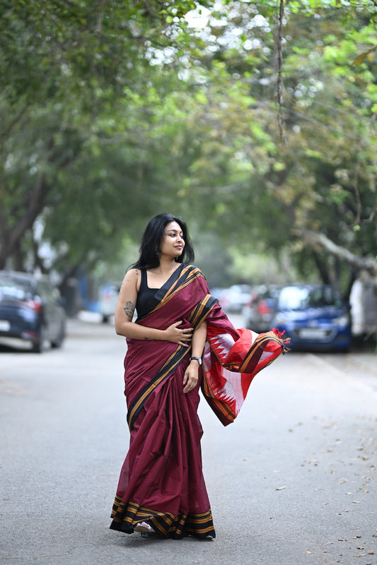 Maroon Ilkal Viscose Saree with Gayathri Border