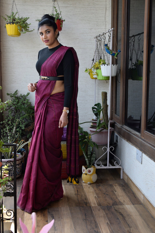 Wine Khesh Cotton Saree