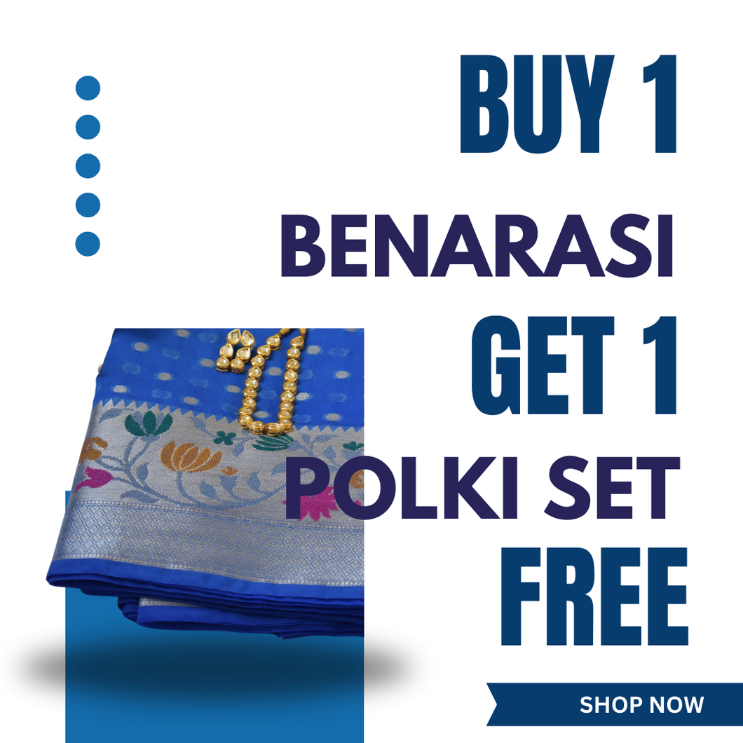 Neeli - Buy Royal Blue Benarasi Soft Georgette Saree & Get Polki set free